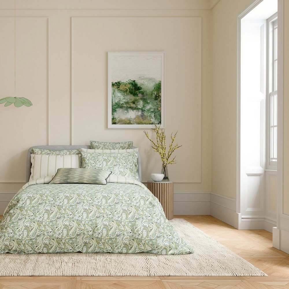 Alessie Paisley Bedding by Bedeck of Belfast in Chambray Green